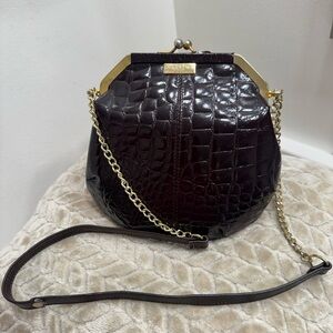 Pourchet Made in France Patent Croc-Embossed Kiss-Lock Bag VINTAGE